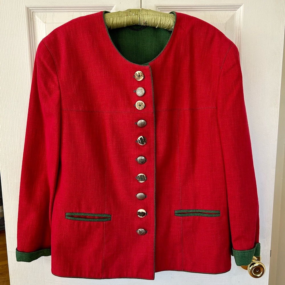 Vintage Red Jacket with Green Trim